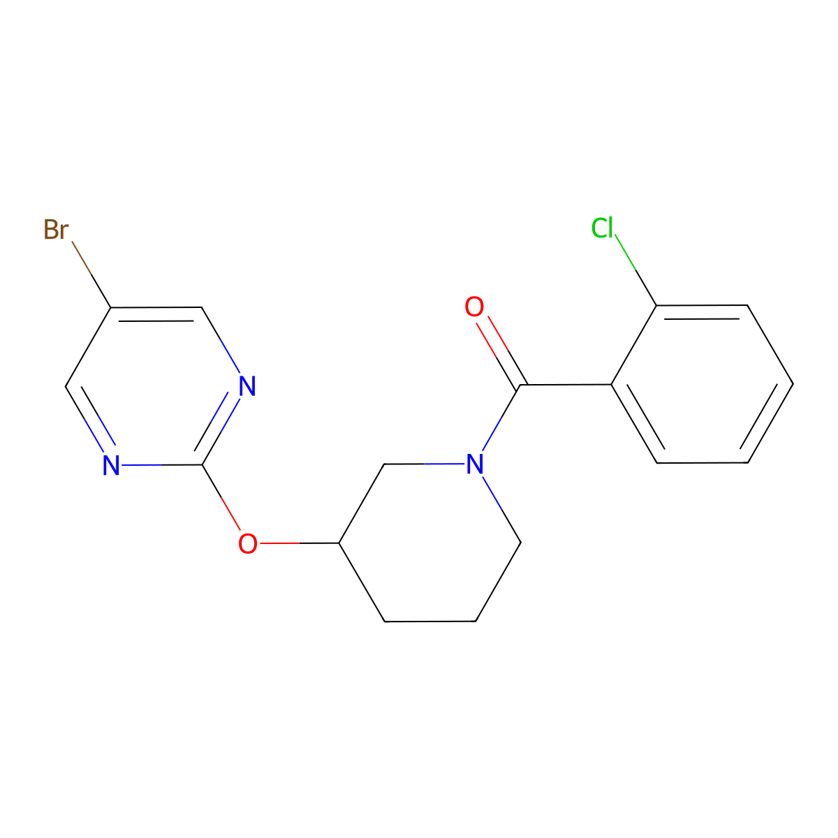 (3-((5-Bromopyrimidin-2-yl)oxy)piperidin-1-yl)(2-chlorophenyl)methanone molecular structure, CAS 2034578-92-0