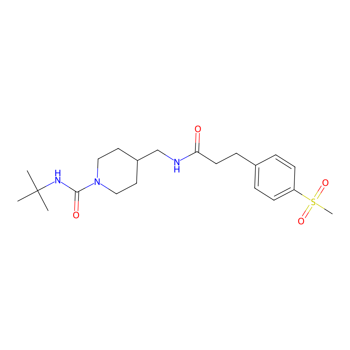 N-(tert-butyl)-4-((3-(4-(methylsulfonyl)phenyl)propanamido)methyl)piperidine-1-carboxamide molecular structure, CAS 2034578-97-5