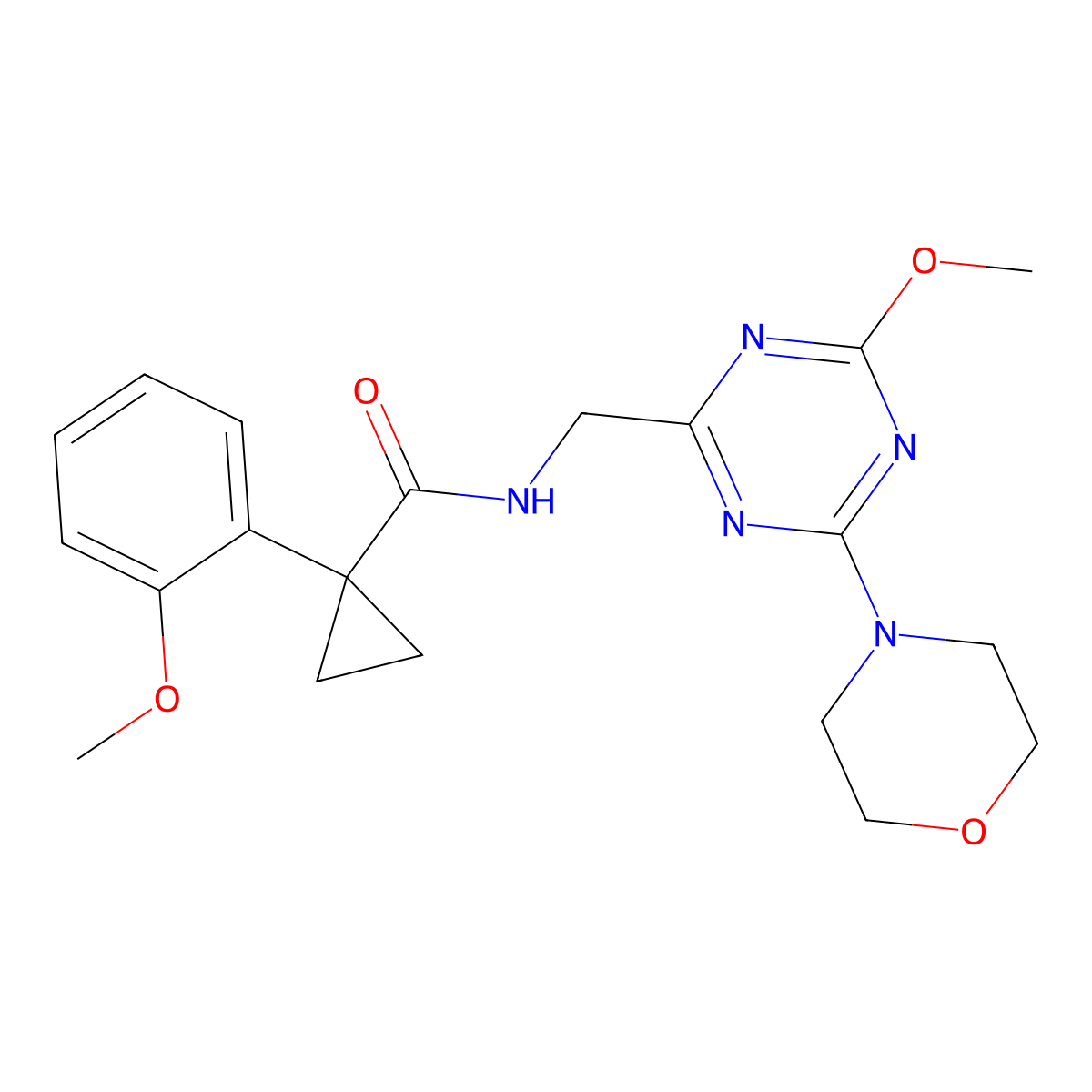 N-((4-methoxy-6-morpholino-1,3,5-triazin-2-yl)methyl)-1-(2-methoxyphenyl)cyclopropanecarboxamide molecular structure, CAS 2034578-98-6