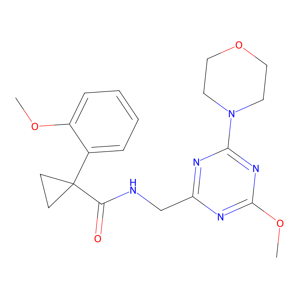 N-((4-methoxy-6-morpholino-1,3,5-triazin-2-yl)methyl)-1-(2-methoxyphenyl)cyclopropanecarboxamide molecular structure, CAS 2034578-98-6