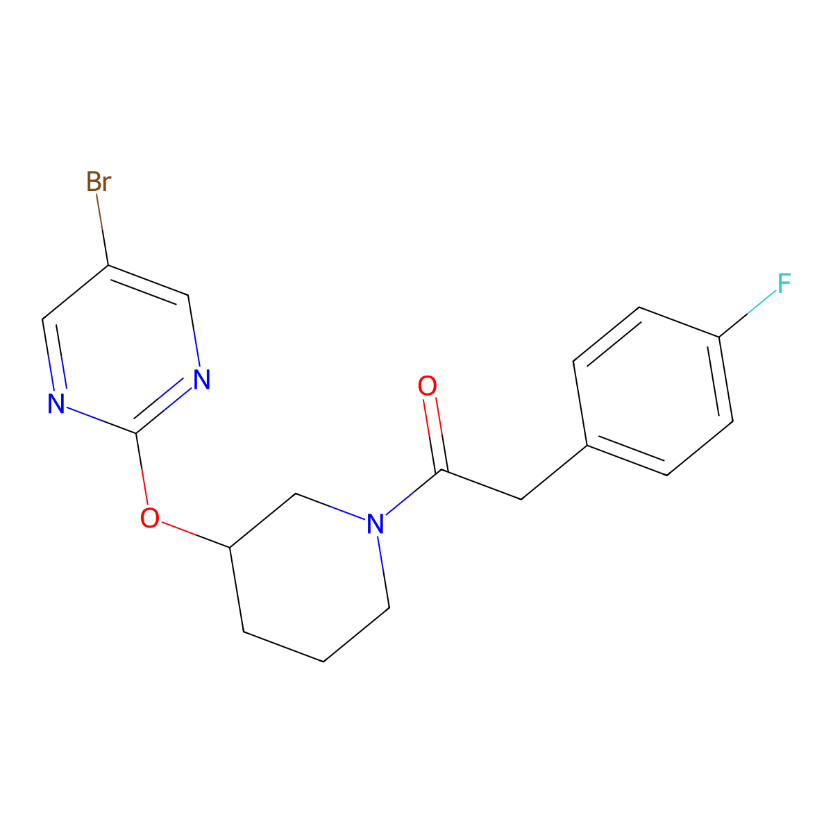 1-(3-((5-Bromopyrimidin-2-yl)oxy)piperidin-1-yl)-2-(4-fluorophenyl)ethanone molecular structure, CAS 2034579-01-4