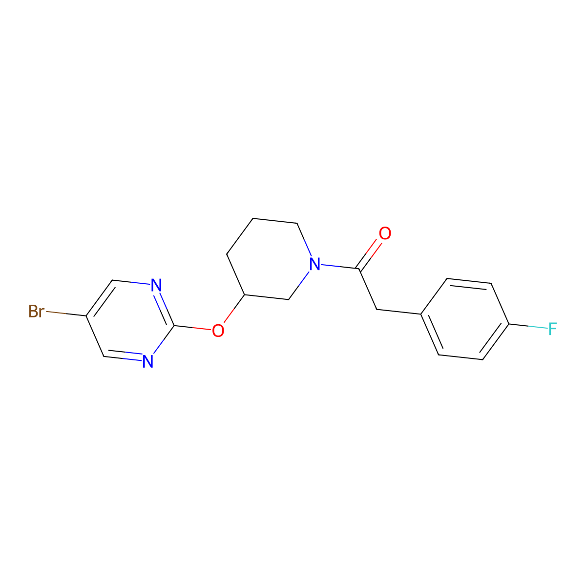 1-(3-((5-Bromopyrimidin-2-yl)oxy)piperidin-1-yl)-2-(4-fluorophenyl)ethanone molecular structure, CAS 2034579-01-4