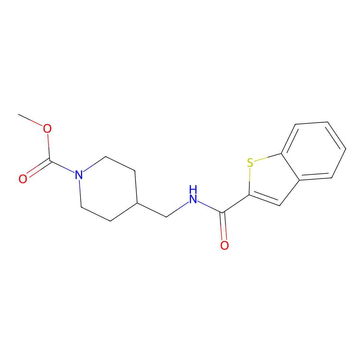 Methyl 4-((benzo[b]thiophene-2-carboxamido)methyl)piperidine-1-carboxylate molecular structure, CAS 2034579-05-8