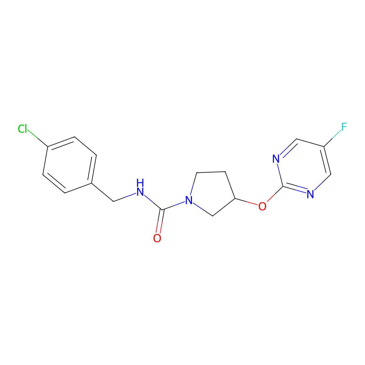 N-(4-chlorobenzyl)-3-((5-fluoropyrimidin-2-yl)oxy)pyrrolidine-1-carboxamide molecular structure, CAS 2034579-06-9