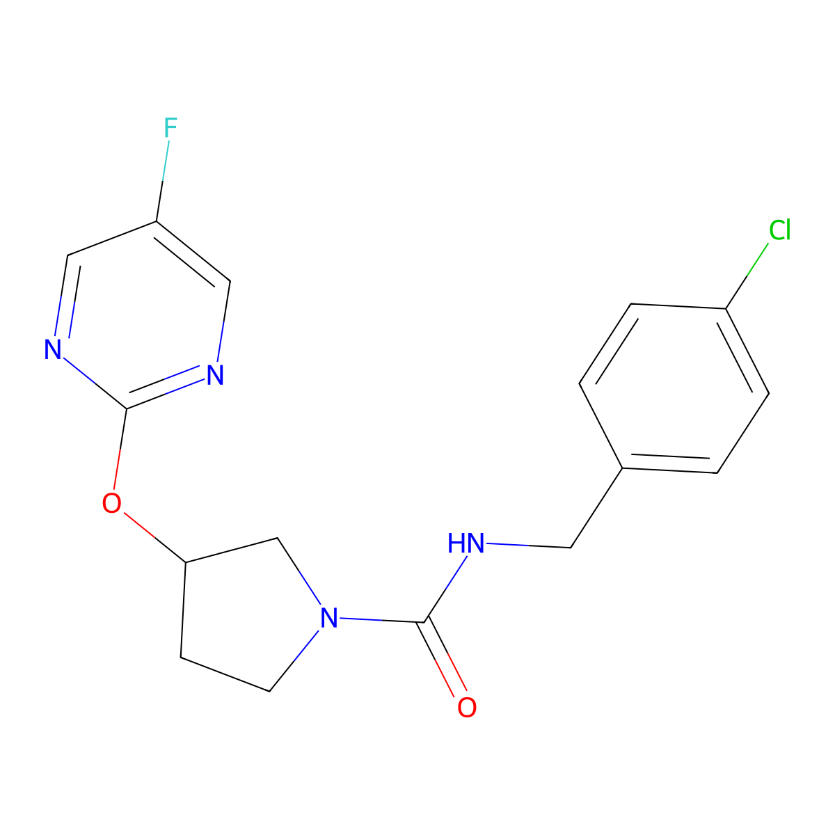 N-(4-chlorobenzyl)-3-((5-fluoropyrimidin-2-yl)oxy)pyrrolidine-1-carboxamide molecular structure, CAS 2034579-06-9