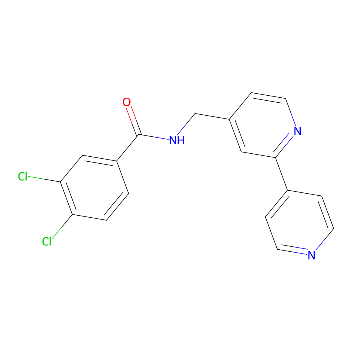N-({[2,4'-bipyridine]-4-yl}methyl)-3,4-dichlorobenzamide molecular structure, CAS 2034579-08-1
