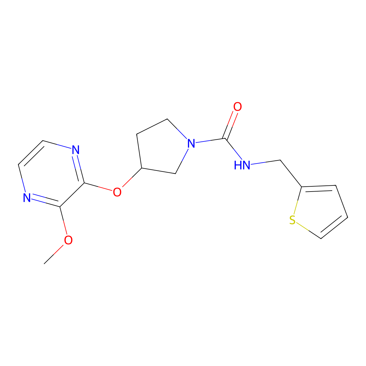 3-((3-methoxypyrazin-2-yl)oxy)-N-(thiophen-2-ylmethyl)pyrrolidine-1-carboxamide molecular structure, CAS 2034579-19-4