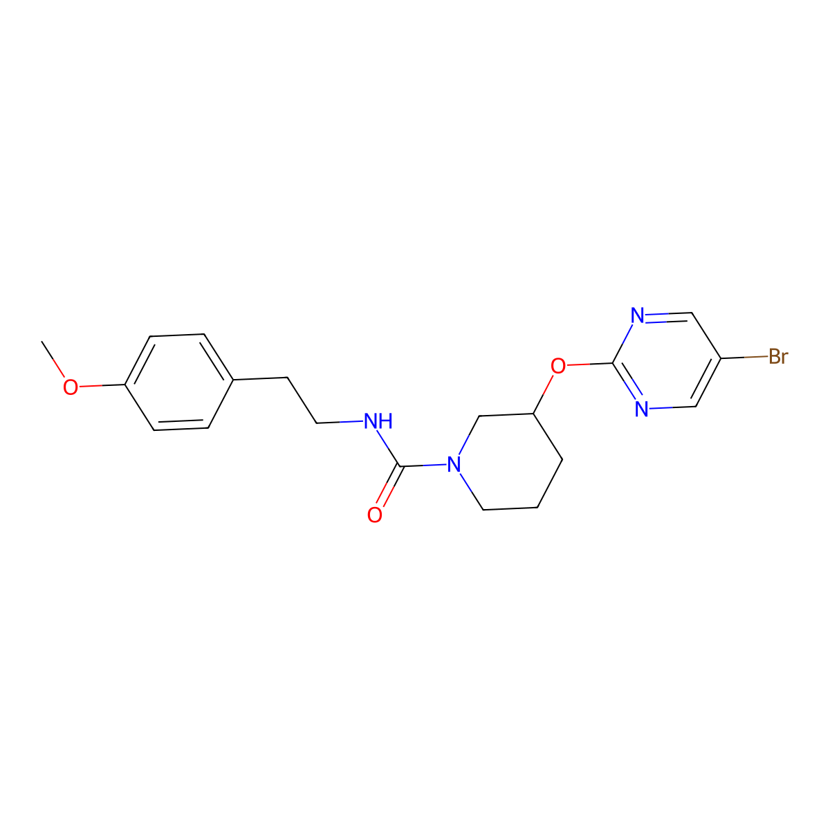3-((5-bromopyrimidin-2-yl)oxy)-N-(4-methoxyphenethyl)piperidine-1-carboxamide molecular structure, CAS 2034579-22-9