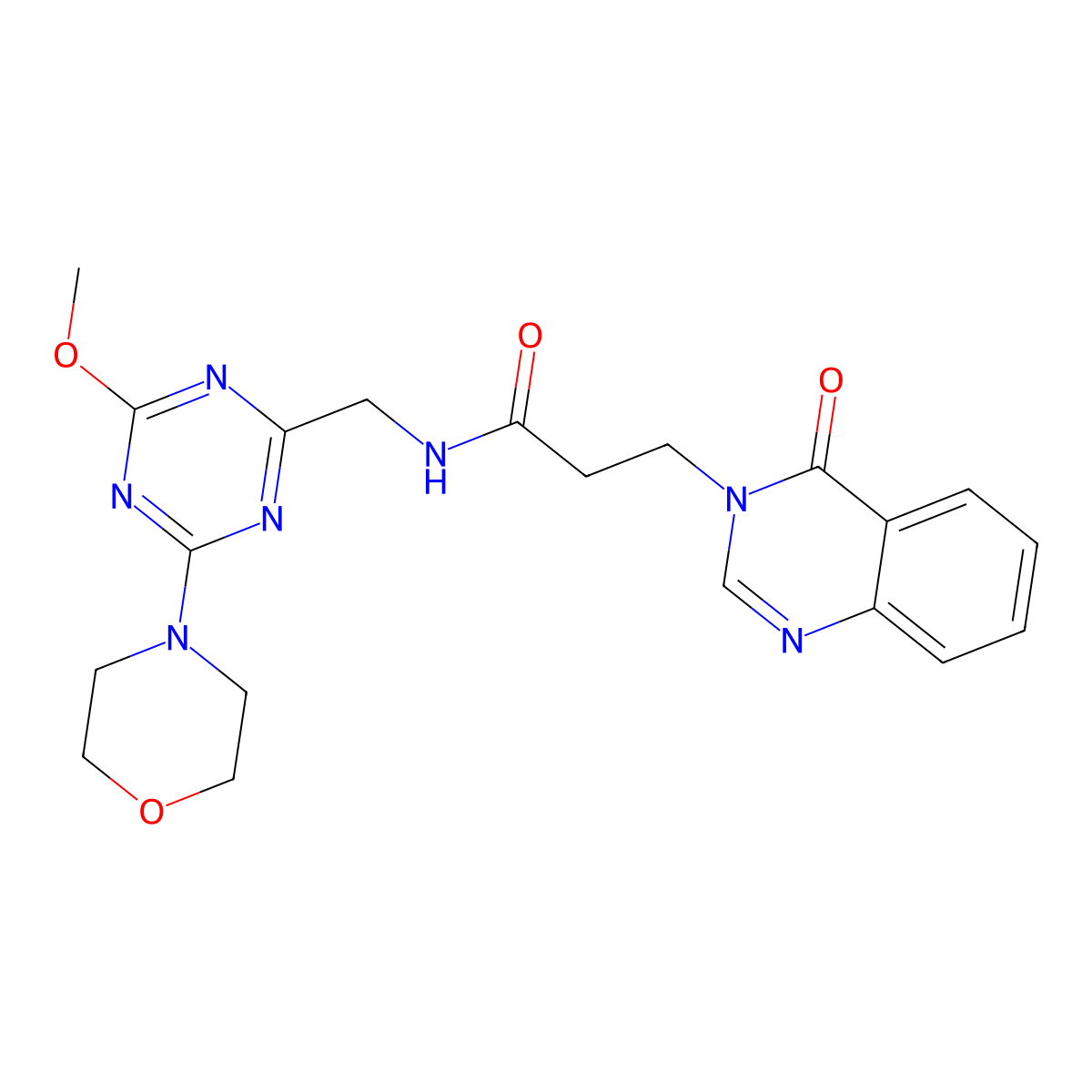 N-((4-methoxy-6-morpholino-1,3,5-triazin-2-yl)methyl)-3-(4-oxoquinazolin-3(4H)-yl)propanamide molecular structure, CAS 2034579-23-0