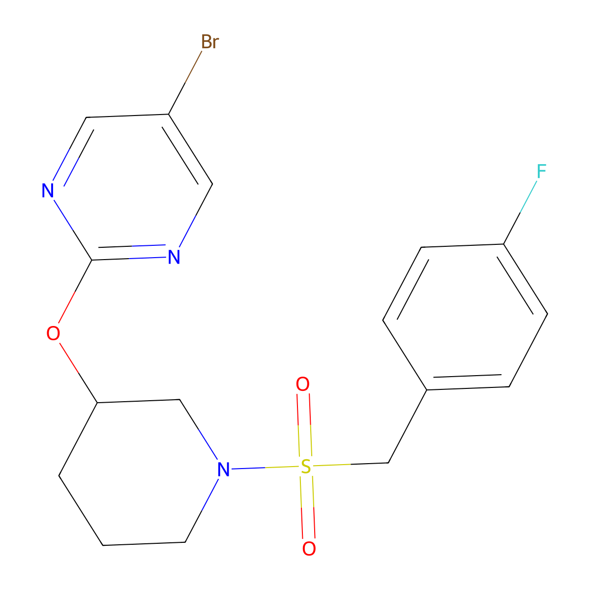 5-Bromo-2-((1-((4-fluorobenzyl)sulfonyl)piperidin-3-yl)oxy)pyrimidine molecular structure, CAS 2034579-37-6