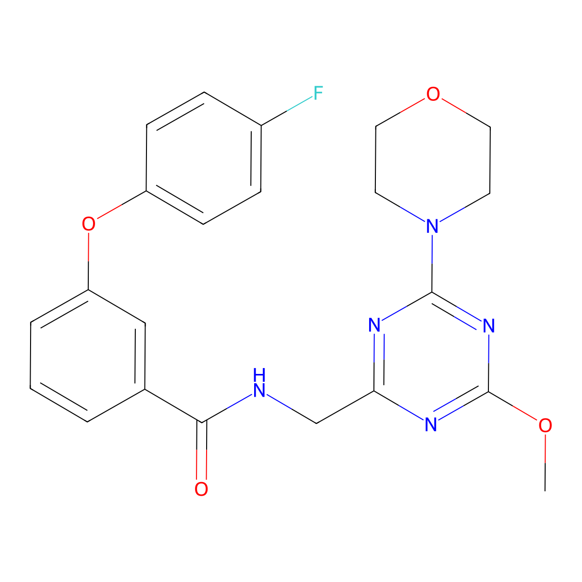 3-(4-fluorophenoxy)-N-((4-methoxy-6-morpholino-1,3,5-triazin-2-yl)methyl)benzamide molecular structure, CAS 2034579-38-7