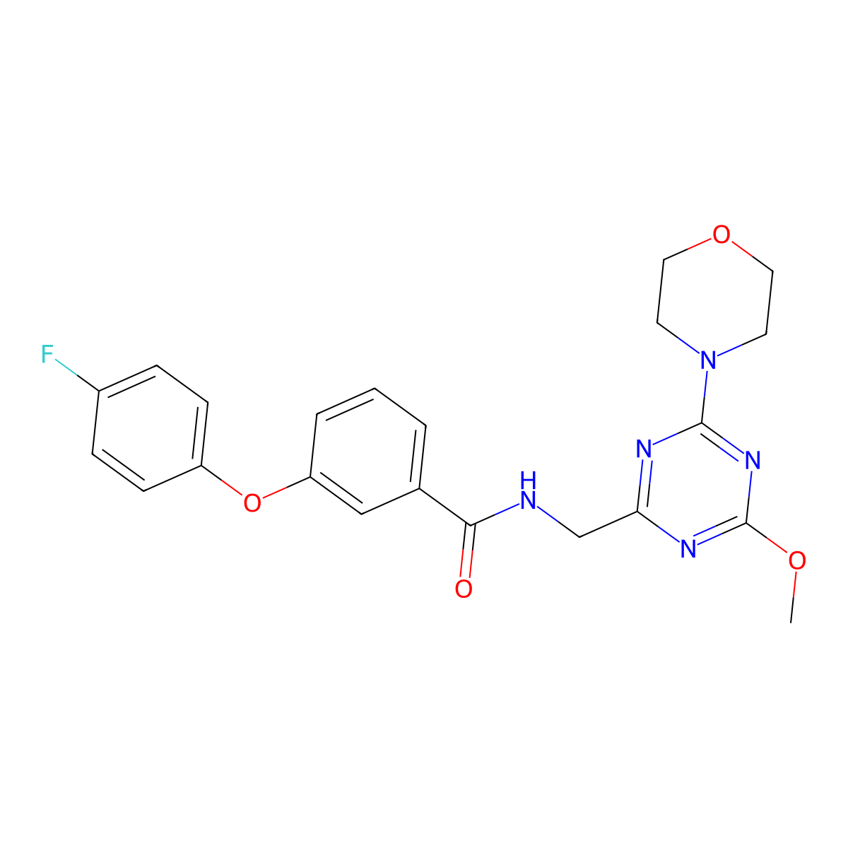 3-(4-fluorophenoxy)-N-((4-methoxy-6-morpholino-1,3,5-triazin-2-yl)methyl)benzamide molecular structure, CAS 2034579-38-7