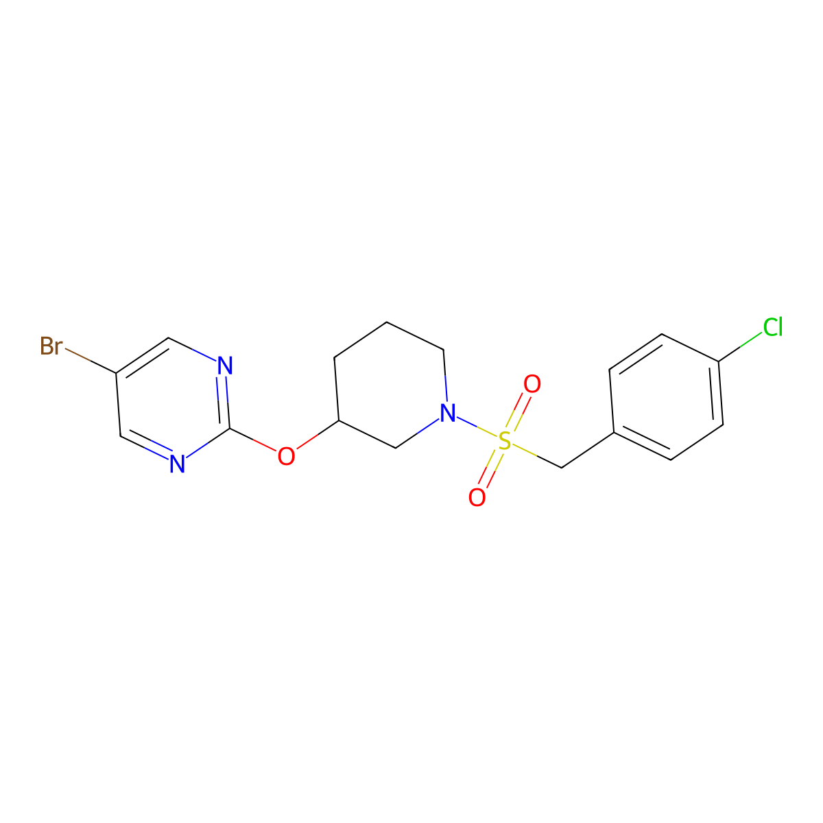5-Bromo-2-((1-((4-chlorobenzyl)sulfonyl)piperidin-3-yl)oxy)pyrimidine molecular structure, CAS 2034579-41-2