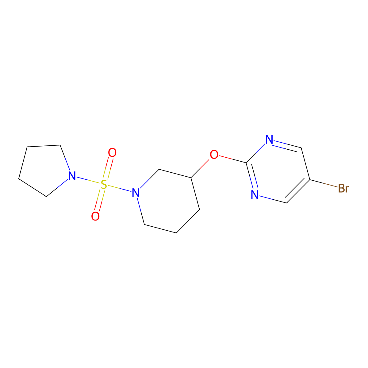 5-Bromo-2-((1-(pyrrolidin-1-ylsulfonyl)piperidin-3-yl)oxy)pyrimidine molecular structure, CAS 2034579-44-5