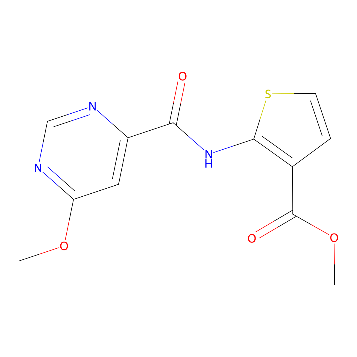 Methyl 2-(6-methoxypyrimidine-4-carboxamido)thiophene-3-carboxylate molecular structure, CAS 2034579-45-6