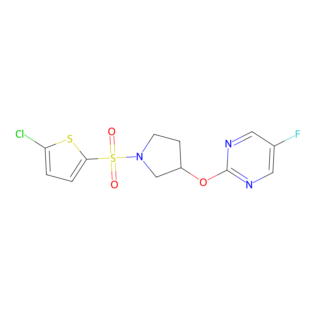 2-((1-((5-Chlorothiophen-2-yl)sulfonyl)pyrrolidin-3-yl)oxy)-5-fluoropyrimidine molecular structure, CAS 2034579-46-7