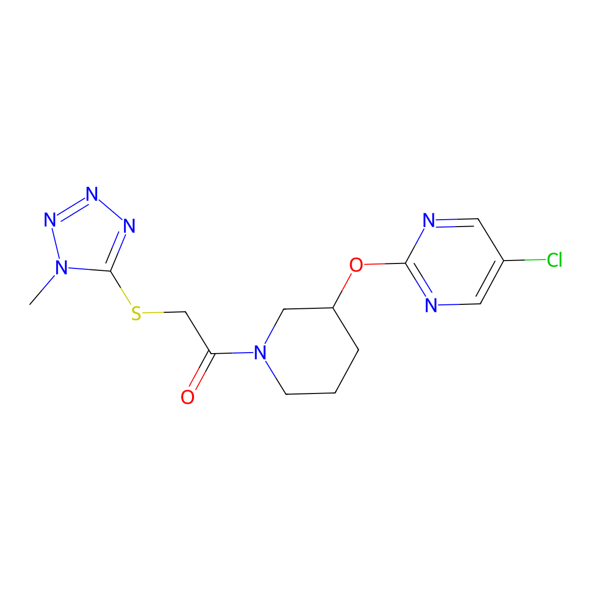 1-(3-((5-chloropyrimidin-2-yl)oxy)piperidin-1-yl)-2-((1-methyl-1H-tetrazol-5-yl)thio)ethanone molecular structure, CAS 2034579-51-4