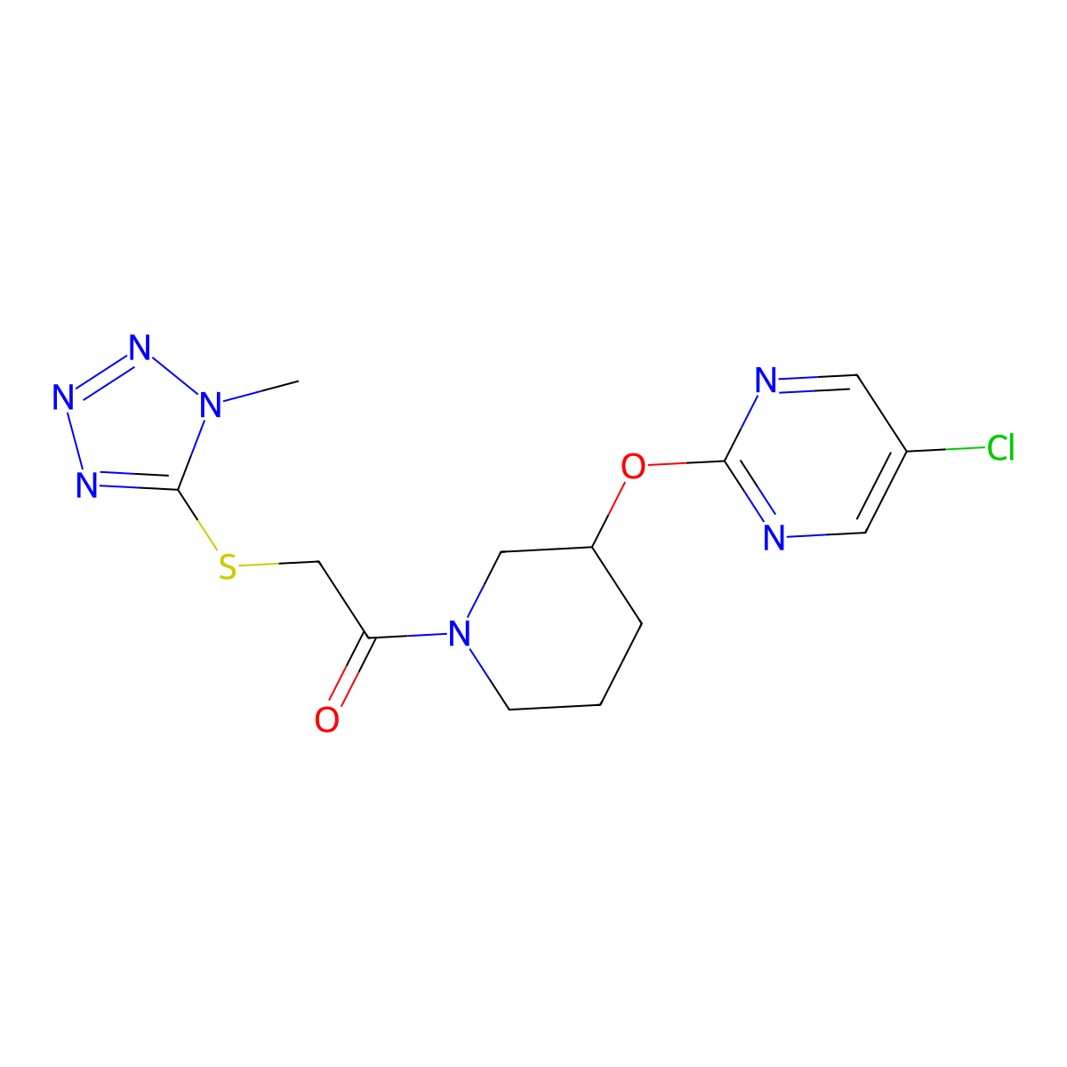 1-(3-((5-chloropyrimidin-2-yl)oxy)piperidin-1-yl)-2-((1-methyl-1H-tetrazol-5-yl)thio)ethanone molecular structure, CAS 2034579-51-4