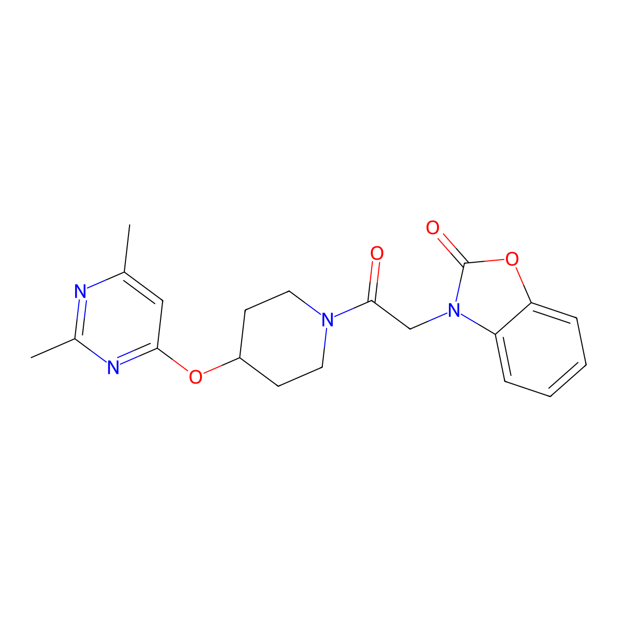 3-(2-(4-((2,6-dimethylpyrimidin-4-yl)oxy)piperidin-1-yl)-2-oxoethyl)benzo[d]oxazol-2(3H)-one molecular structure, CAS 2034579-54-7