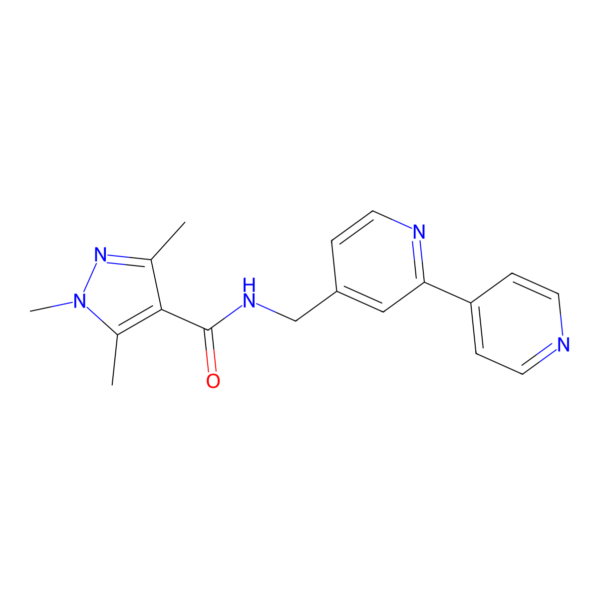 N-({[2,4'-bipyridine]-4-yl}methyl)-1,3,5-trimethyl-1H-pyrazole-4-carboxamide molecular structure, CAS 2034579-58-1