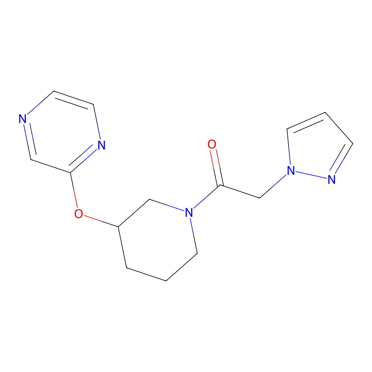 1-(3-(pyrazin-2-yloxy)piperidin-1-yl)-2-(1H-pyrazol-1-yl)ethanone molecular structure, CAS 2034579-59-2