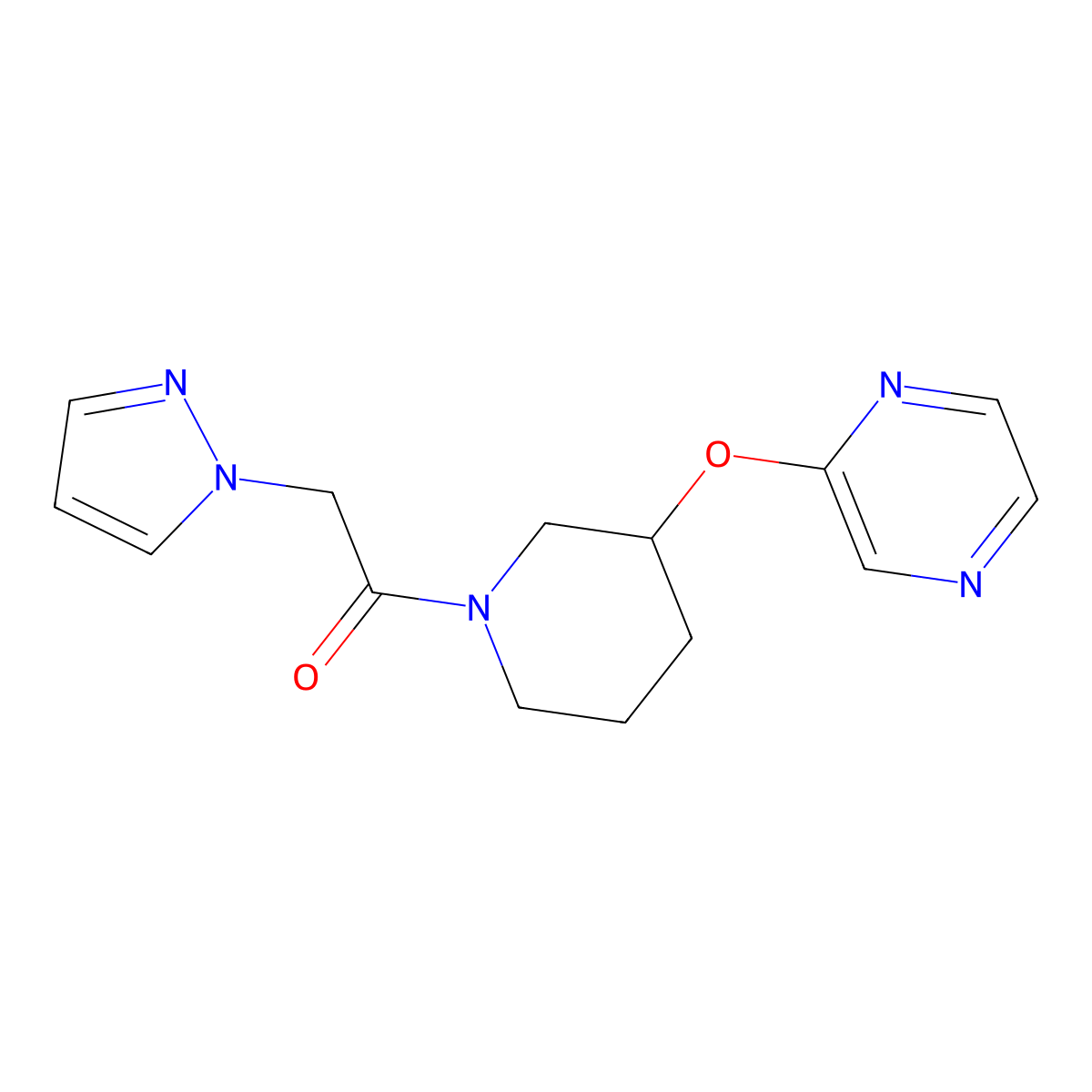 1-(3-(pyrazin-2-yloxy)piperidin-1-yl)-2-(1H-pyrazol-1-yl)ethanone molecular structure, CAS 2034579-59-2