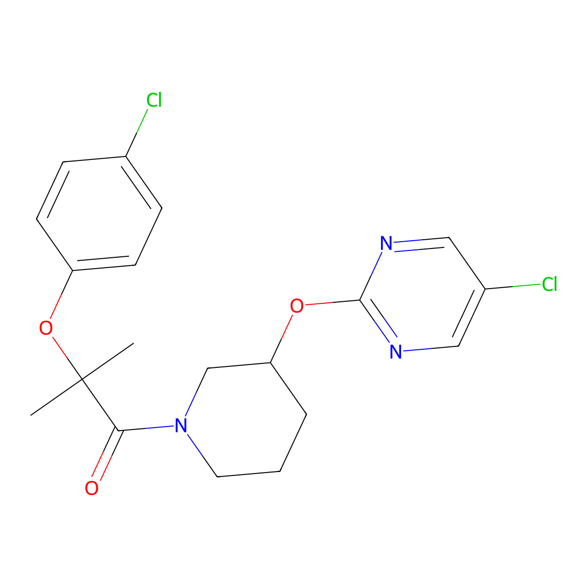 2-(4-Chlorophenoxy)-1-{3-[(5-chloropyrimidin-2-yl)oxy]piperidin-1-yl}-2-methylpropan-1-one molecular structure, CAS 2034579-61-6