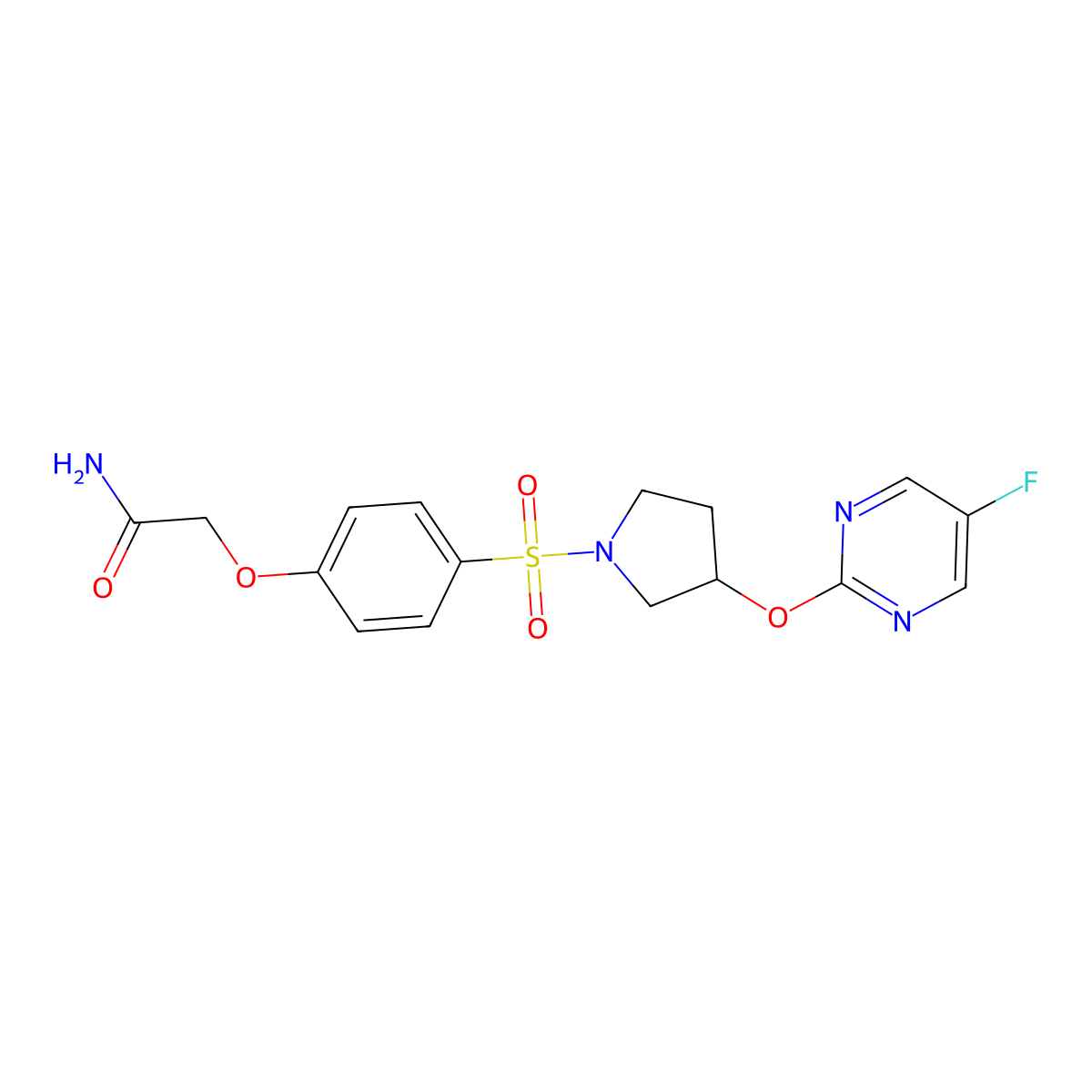 2-(4-((3-((5-Fluoropyrimidin-2-yl)oxy)pyrrolidin-1-yl)sulfonyl)phenoxy)acetamide molecular structure, CAS 2034579-70-7
