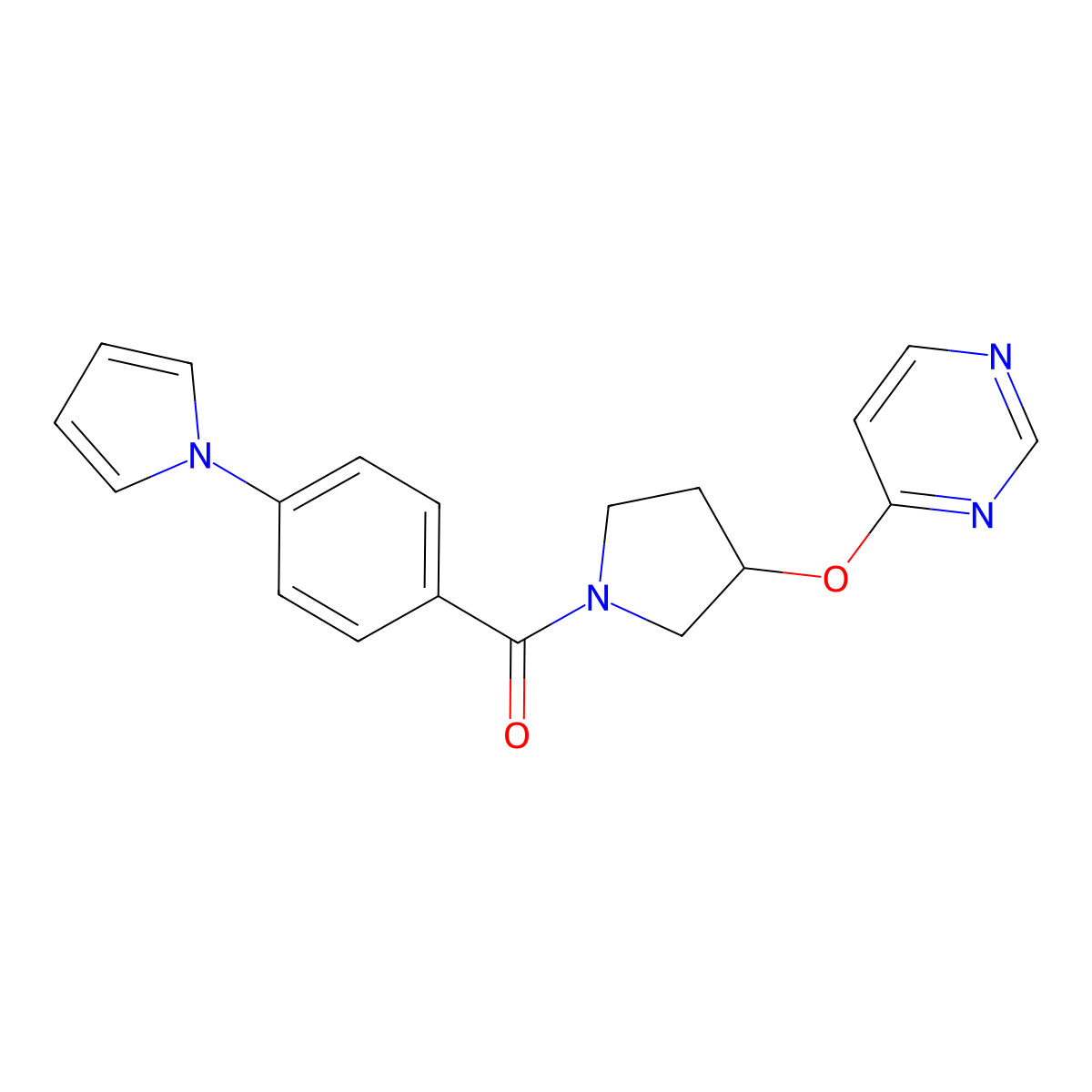(4-(1H-pyrrol-1-yl)phenyl)(3-(pyrimidin-4-yloxy)pyrrolidin-1-yl)methanone molecular structure, CAS 2034579-74-1