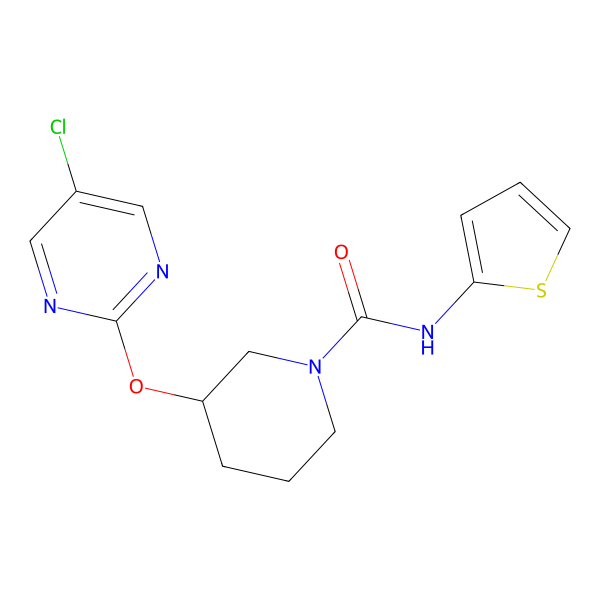 3-((5-chloropyrimidin-2-yl)oxy)-N-(thiophen-2-yl)piperidine-1-carboxamide molecular structure, CAS 2034579-76-3