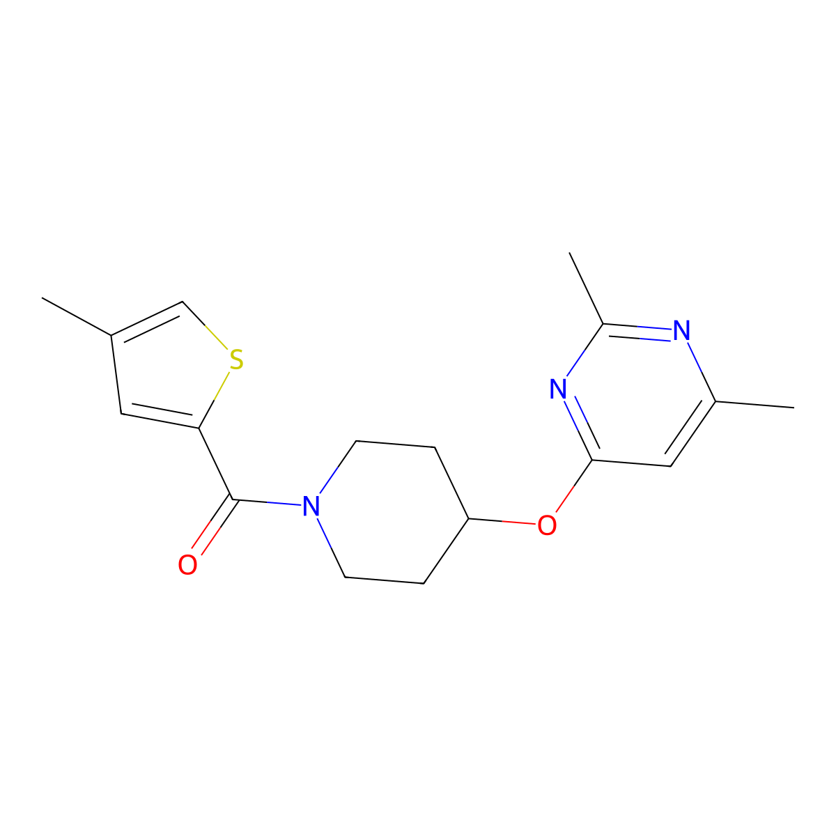 (4-((2,6-Dimethylpyrimidin-4-yl)oxy)piperidin-1-yl)(4-methylthiophen-2-yl)methanone molecular structure, CAS 2034579-77-4