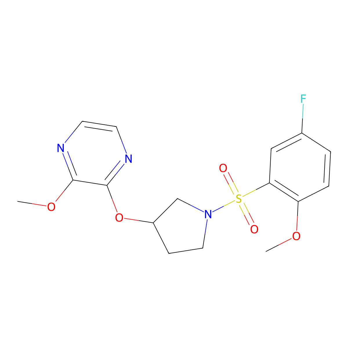 2-((1-((5-Fluoro-2-methoxyphenyl)sulfonyl)pyrrolidin-3-yl)oxy)-3-methoxypyrazine molecular structure, CAS 2034579-80-9