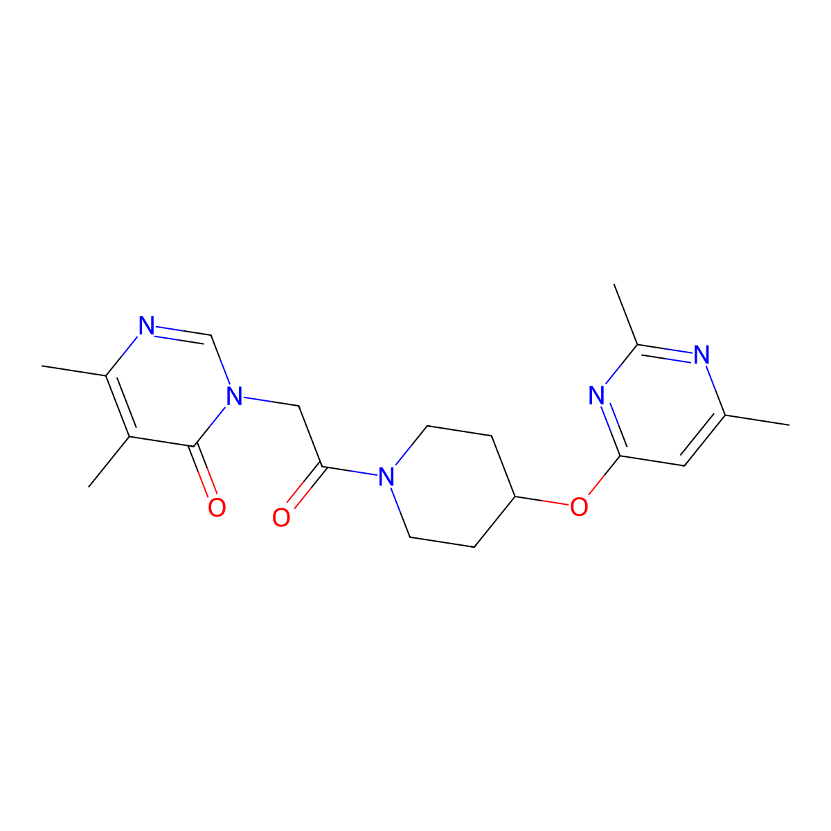 3-(2-(4-((2,6-dimethylpyrimidin-4-yl)oxy)piperidin-1-yl)-2-oxoethyl)-5,6-dimethylpyrimidin-4(3H)-one molecular structure, CAS 2034579-83-2