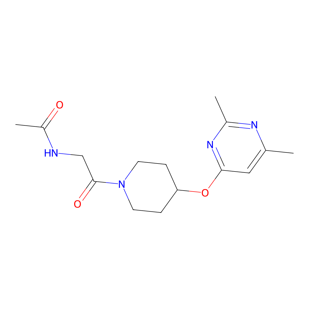 N-(2-(4-((2,6-dimethylpyrimidin-4-yl)oxy)piperidin-1-yl)-2-oxoethyl)acetamide molecular structure, CAS 2034579-89-8
