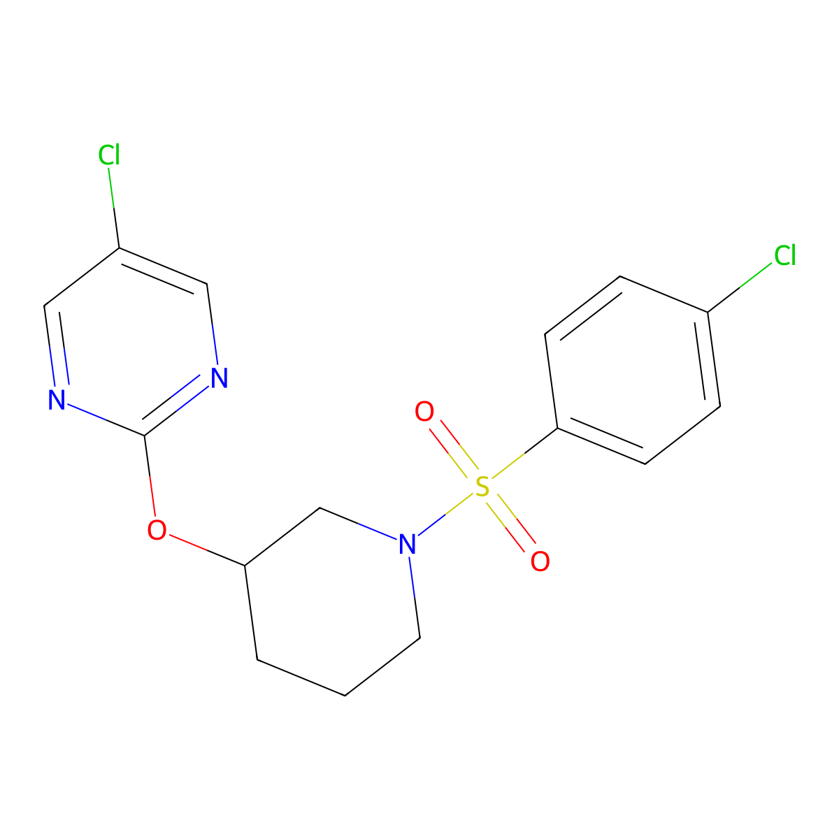 5-Chloro-2-((1-((4-chlorophenyl)sulfonyl)piperidin-3-yl)oxy)pyrimidine molecular structure, CAS 2034579-91-2