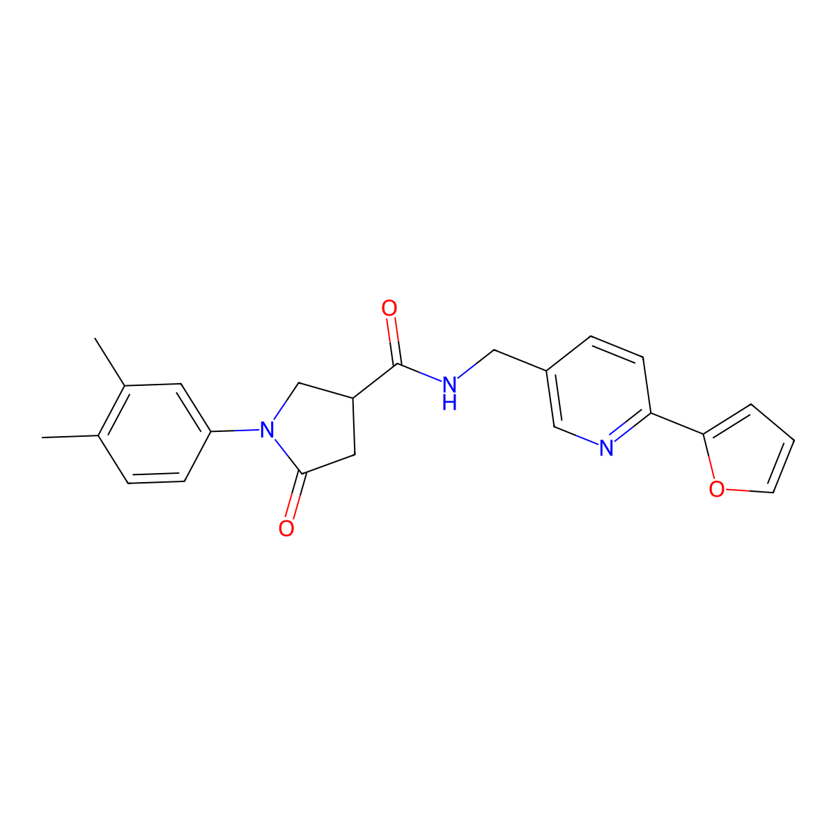 1-(3,4-dimethylphenyl)-N-((6-(furan-2-yl)pyridin-3-yl)methyl)-5-oxopyrrolidine-3-carboxamide molecular structure, CAS 2034579-94-5
