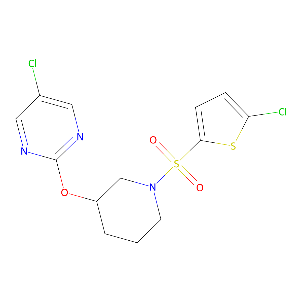 5-Chloro-2-({1-[(5-chlorothiophen-2-yl)sulfonyl]piperidin-3-yl}oxy)pyrimidine molecular structure, CAS 2034579-96-7