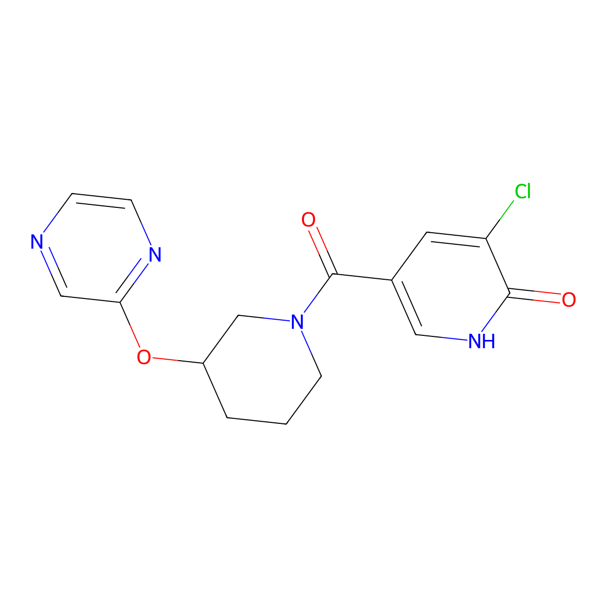 (5-Chloro-6-hydroxypyridin-3-yl)(3-(pyrazin-2-yloxy)piperidin-1-yl)methanone molecular structure, CAS 2034580-01-1