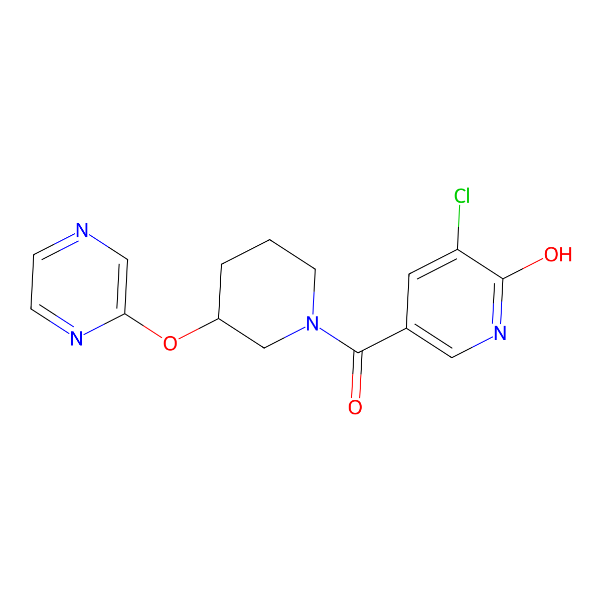(5-Chloro-6-hydroxypyridin-3-yl)(3-(pyrazin-2-yloxy)piperidin-1-yl)methanone molecular structure, CAS 2034580-01-1