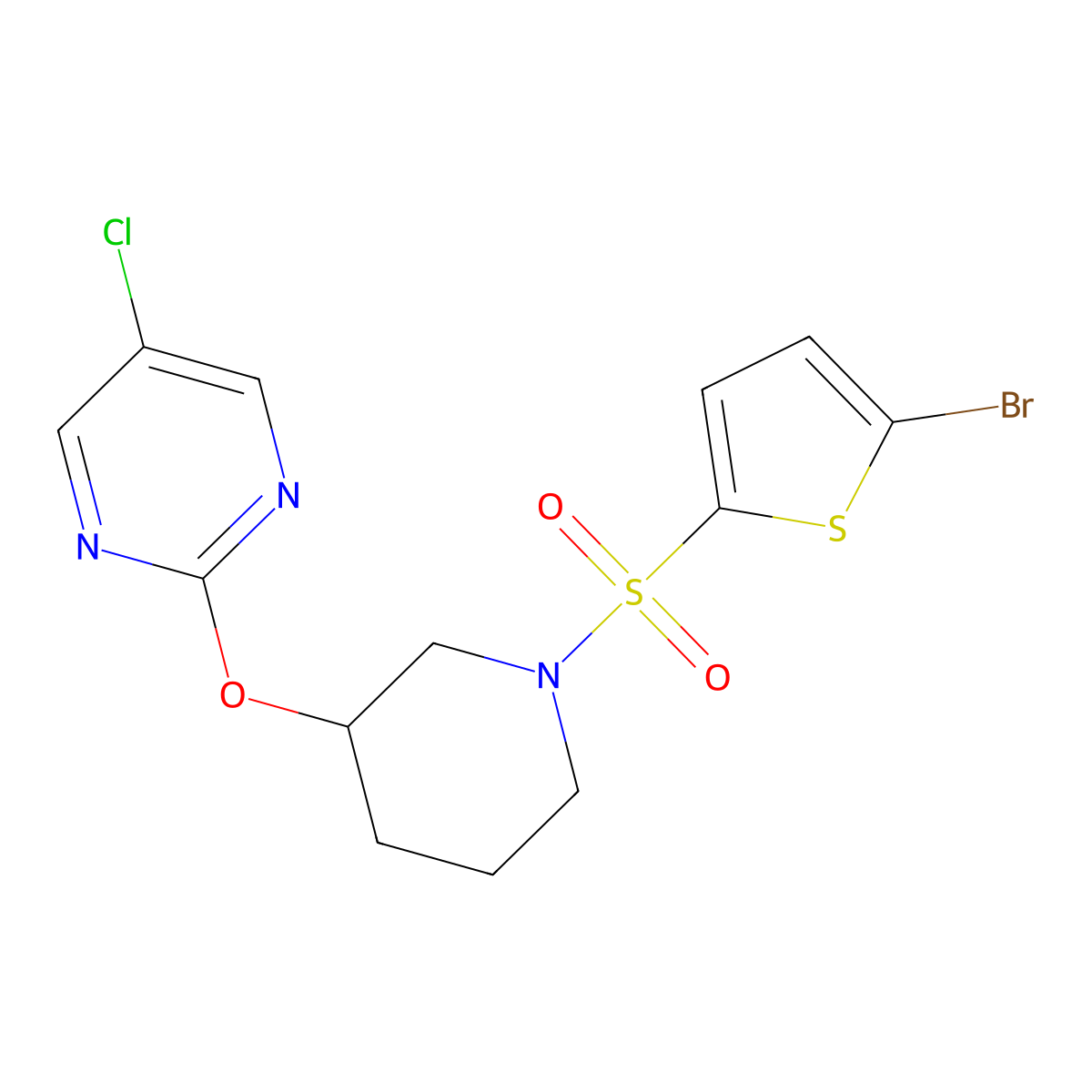 2-({1-[(5-Bromothiophen-2-yl)sulfonyl]piperidin-3-yl}oxy)-5-chloropyrimidine molecular structure, CAS 2034580-02-2