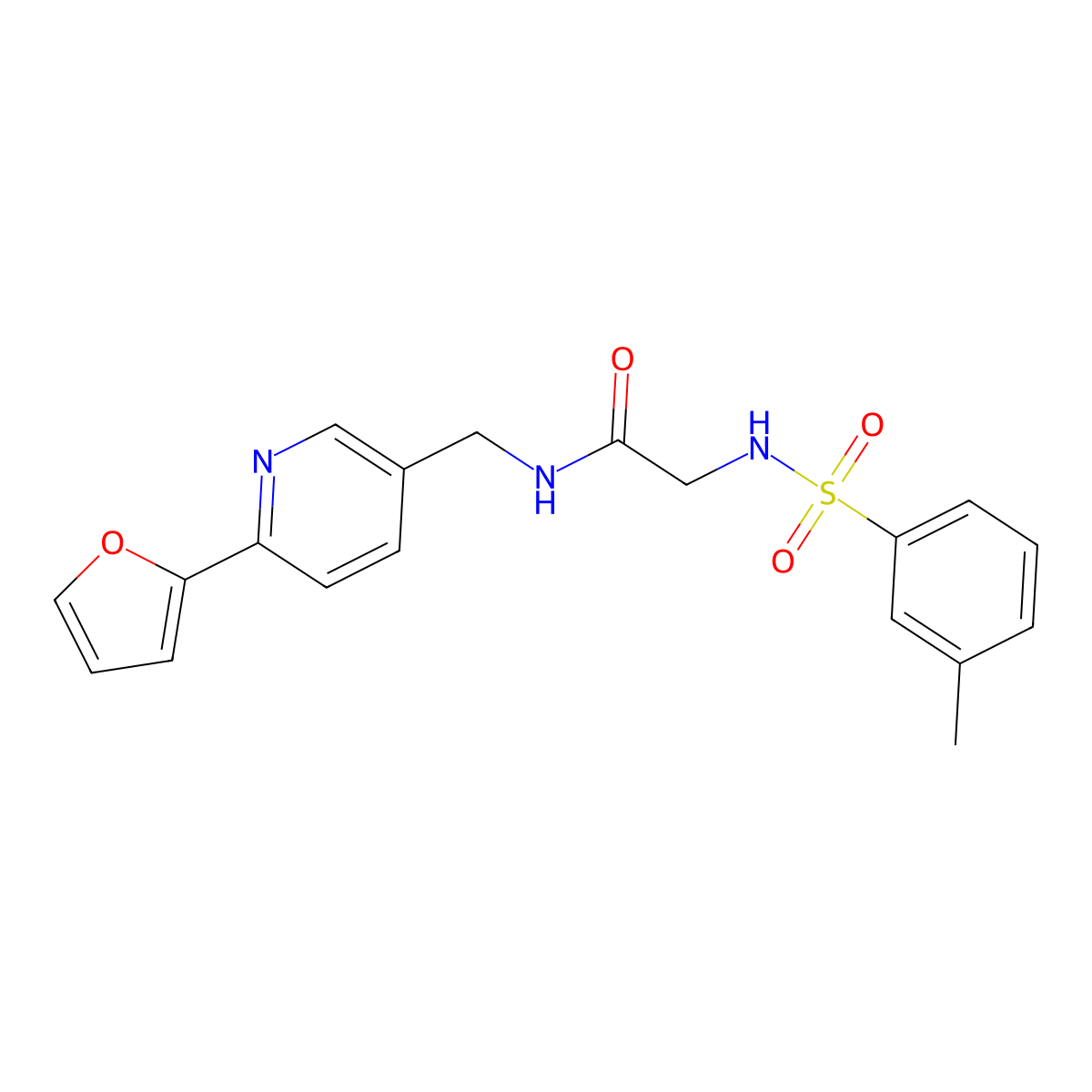 N-((6-(furan-2-yl)pyridin-3-yl)methyl)-2-(3-methylphenylsulfonamido)acetamide molecular structure, CAS 2034580-06-6