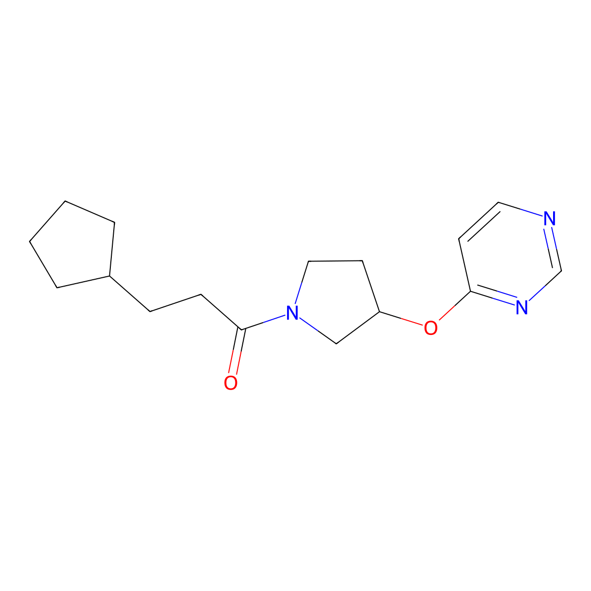 3-Cyclopentyl-1-(3-(pyrimidin-4-yloxy)pyrrolidin-1-yl)propan-1-one molecular structure, CAS 2034580-07-7