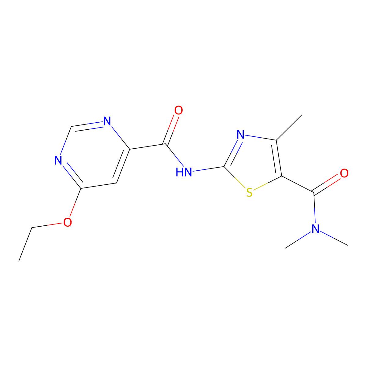 2-(6-ethoxypyrimidine-4-carboxamido)-N,N,4-trimethylthiazole-5-carboxamide molecular structure, CAS 2034580-08-8