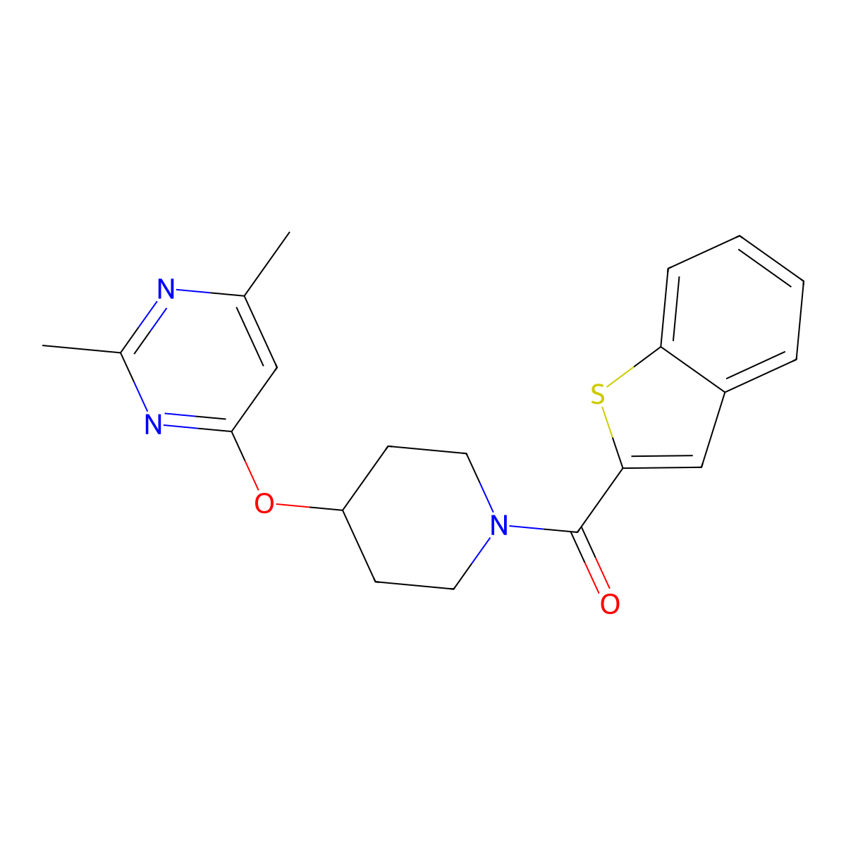 Benzo[b]thiophen-2-yl(4-((2,6-dimethylpyrimidin-4-yl)oxy)piperidin-1-yl)methanone molecular structure, CAS 2034580-15-7