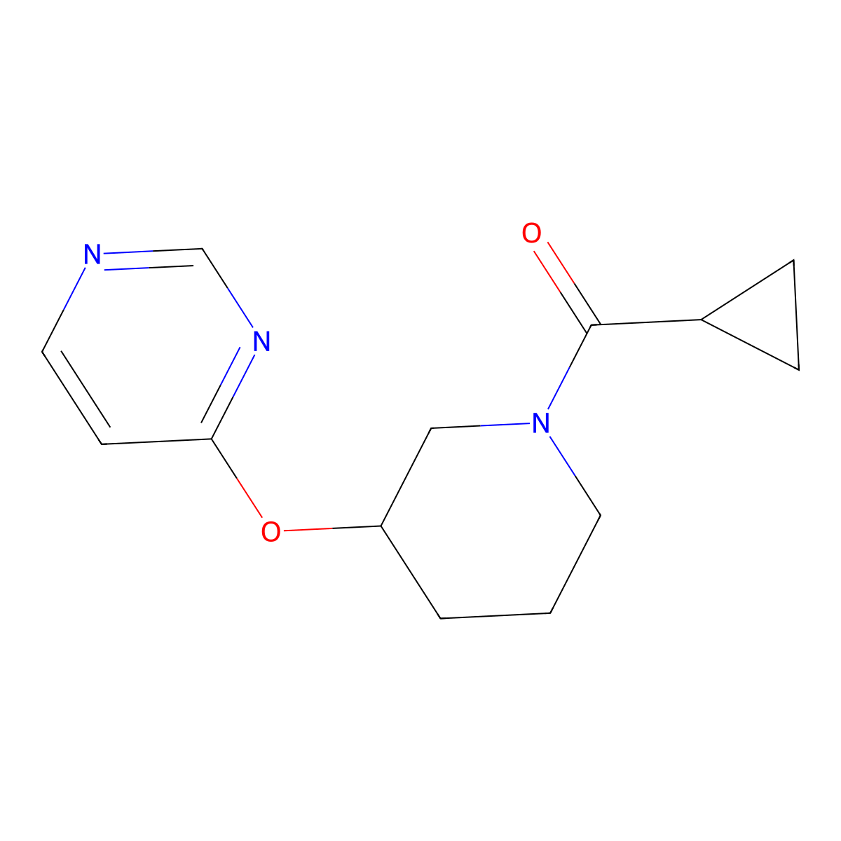 Cyclopropyl(3-(pyrimidin-4-yloxy)piperidin-1-yl)methanone molecular structure, CAS 2034580-19-1