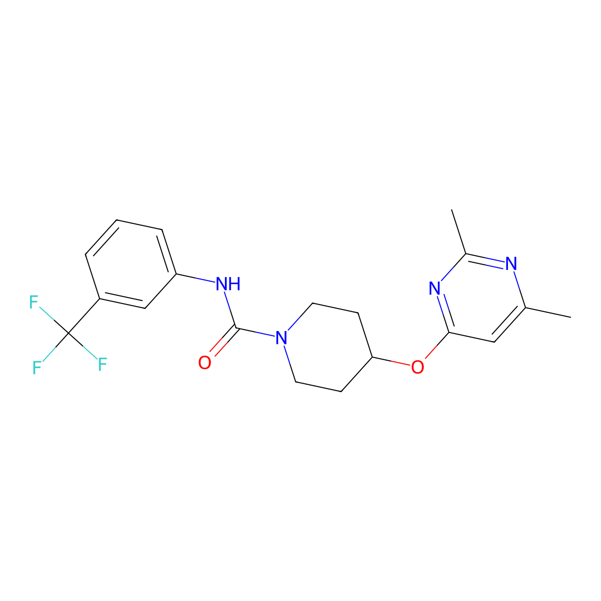 4-((2,6-dimethylpyrimidin-4-yl)oxy)-N-(3-(trifluoromethyl)phenyl)piperidine-1-carboxamide molecular structure, CAS 2034580-25-9
