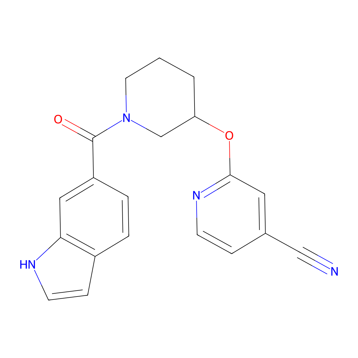 2-((1-(1H-indole-6-carbonyl)piperidin-3-yl)oxy)isonicotinonitrile molecular structure, CAS 2034580-31-7