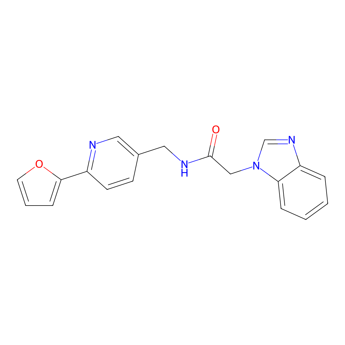 2-(1H-benzo[d]imidazol-1-yl)-N-((6-(furan-2-yl)pyridin-3-yl)methyl)acetamide molecular structure, CAS 2034580-35-1