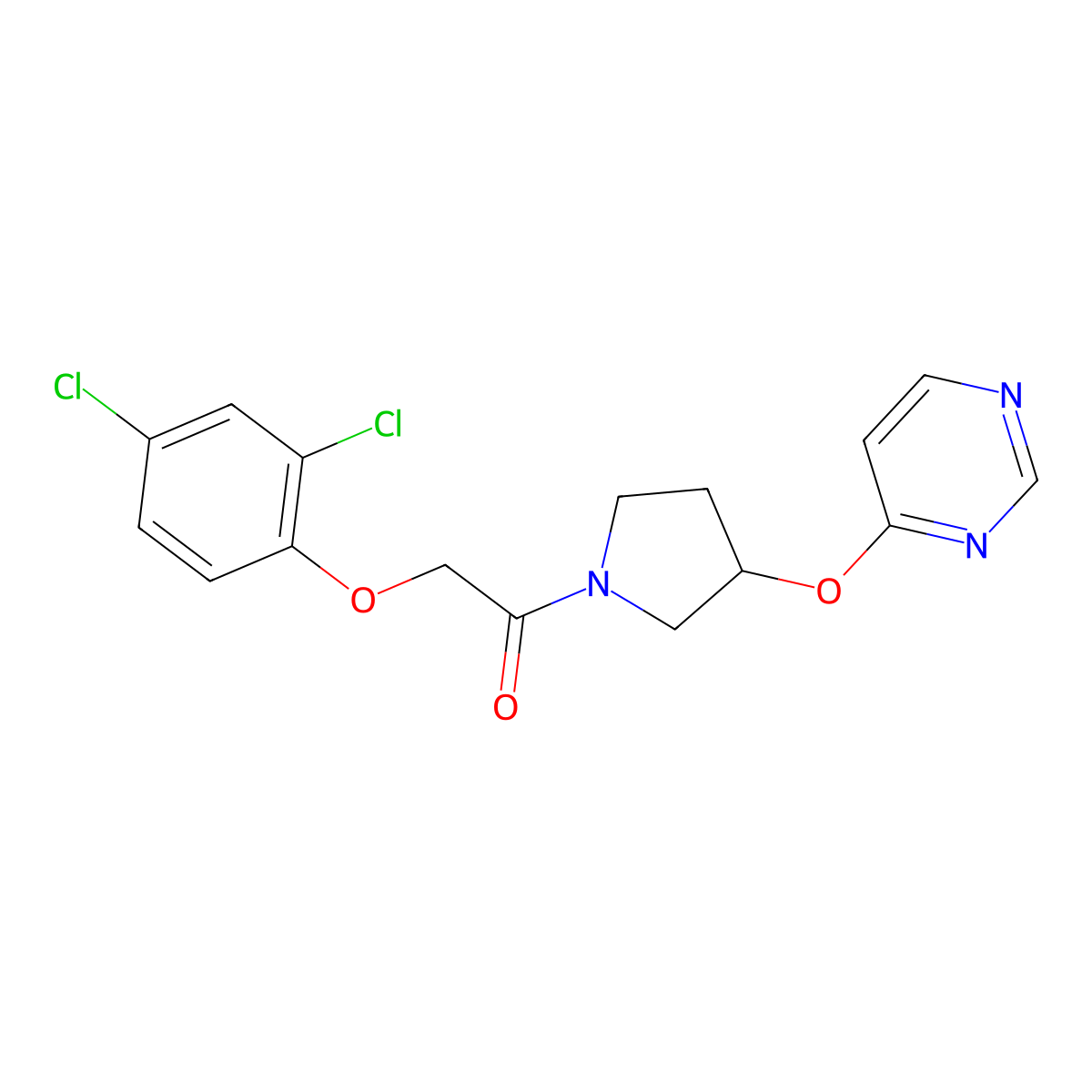 2-(2,4-Dichlorophenoxy)-1-(3-(pyrimidin-4-yloxy)pyrrolidin-1-yl)ethanone molecular structure, CAS 2034580-38-4