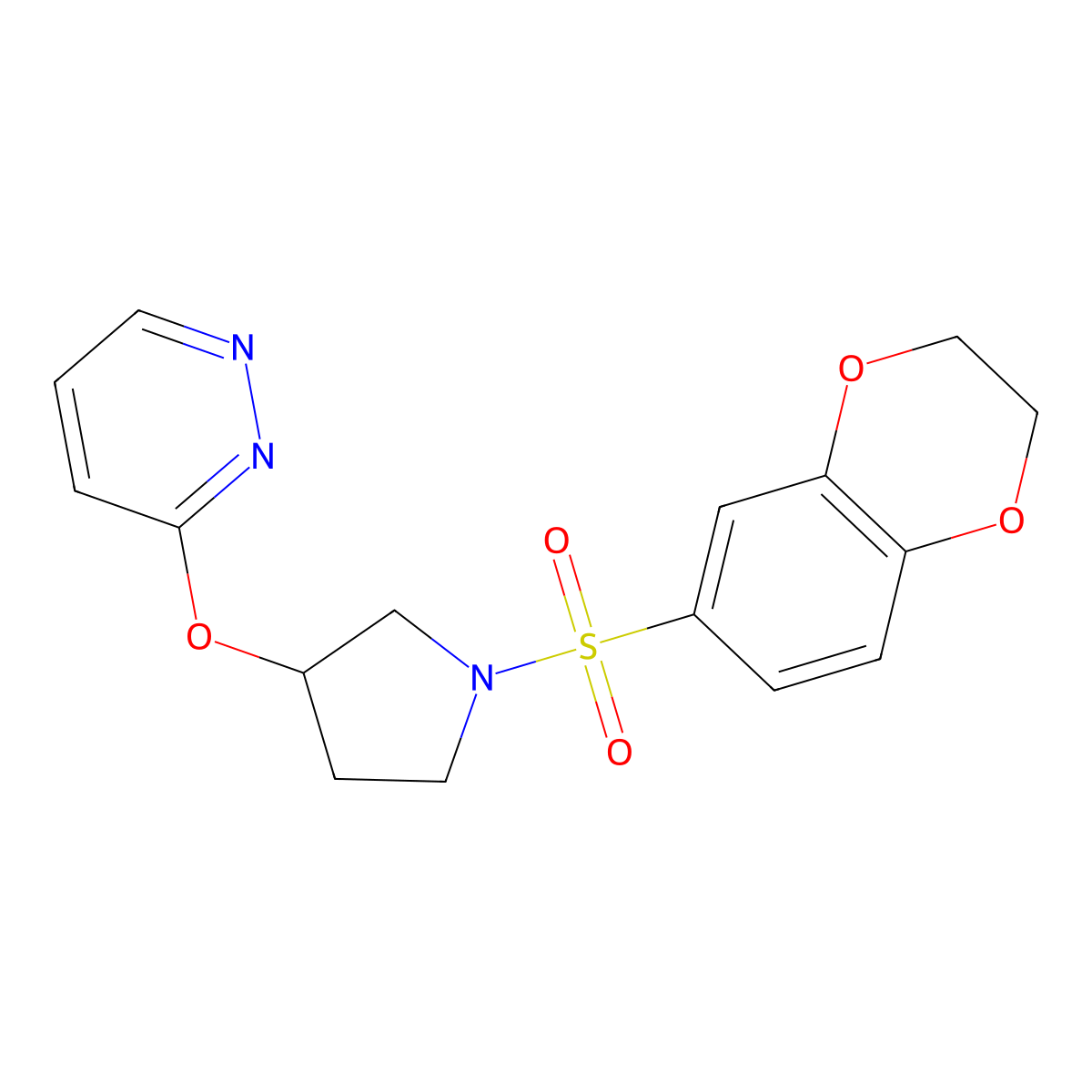 3-((1-((2,3-Dihydrobenzo[b][1,4]dioxin-6-yl)sulfonyl)pyrrolidin-3-yl)oxy)pyridazine molecular structure, CAS 2034580-40-8